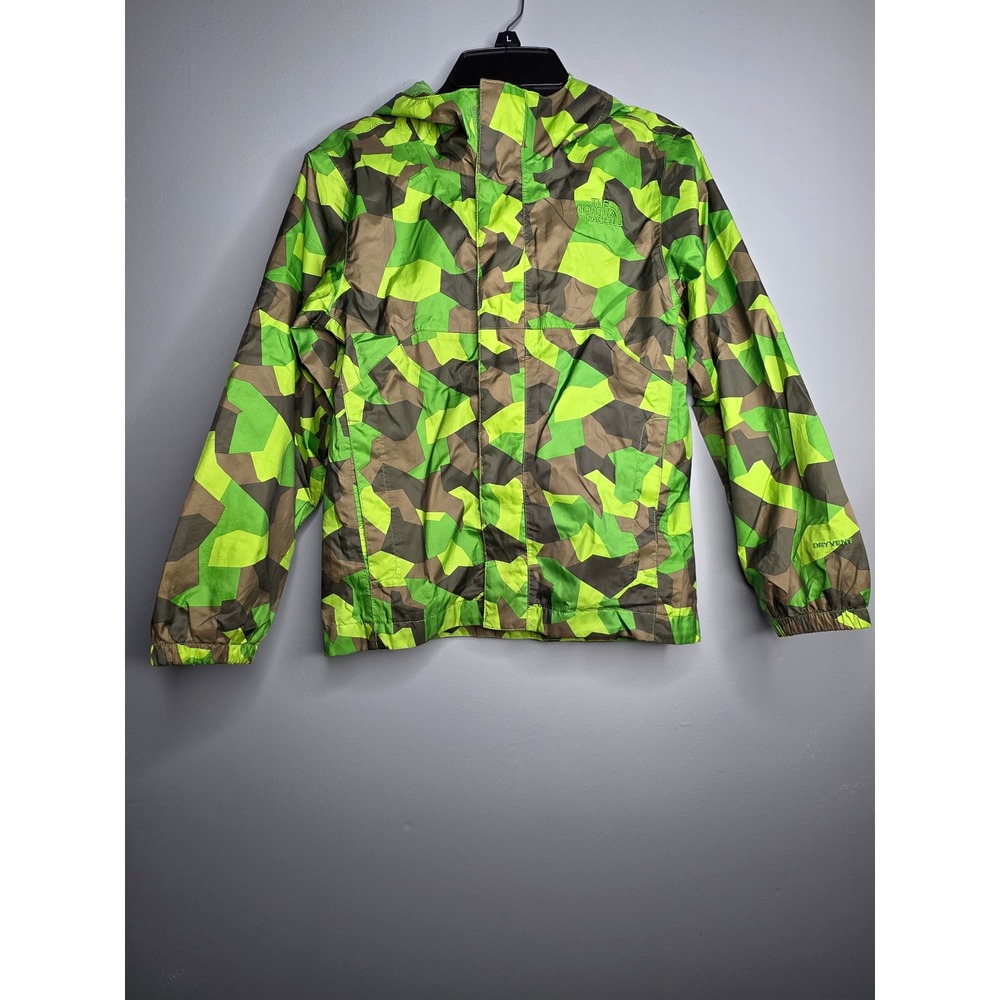 The North Face Boys Green Geometric Camo DryVent Rain Jacket Size S 7/8